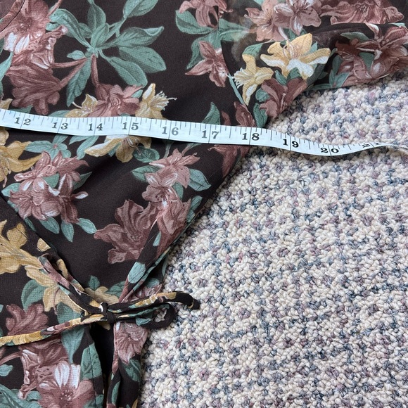 Vintage 1970s One of a Kind Brown Floral Semi-Sheer Wrap Dress - Picture 6 of 11